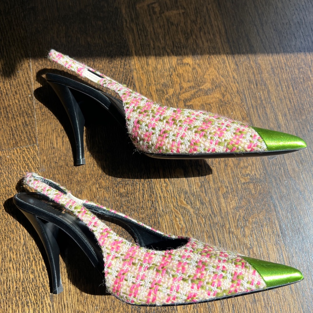 Saint Laurent Multicolor Tweed Slingback Heels